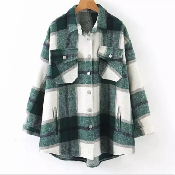 SOLD OUT Green Plaid Oversized Flannel Shacket Shirt Jacket - Picture 13 of 15